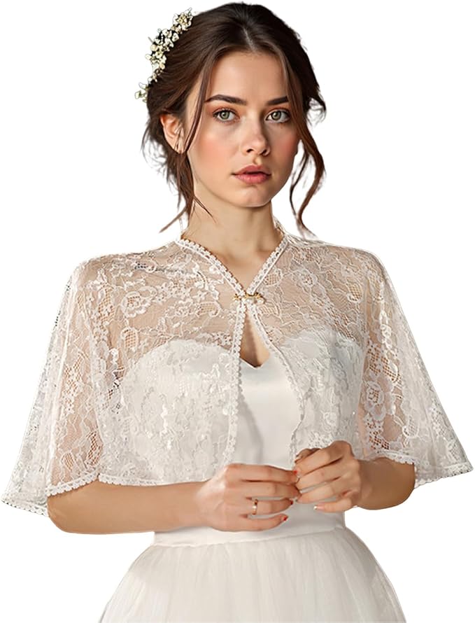 Bridal cape sheer embroidered