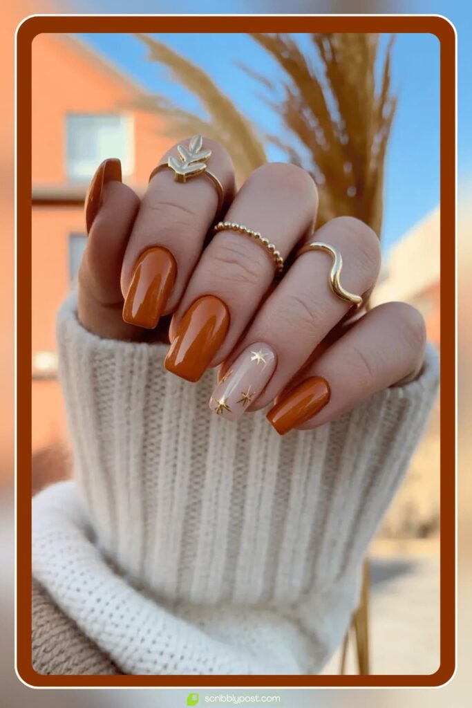 Caramel Stars Square Nails