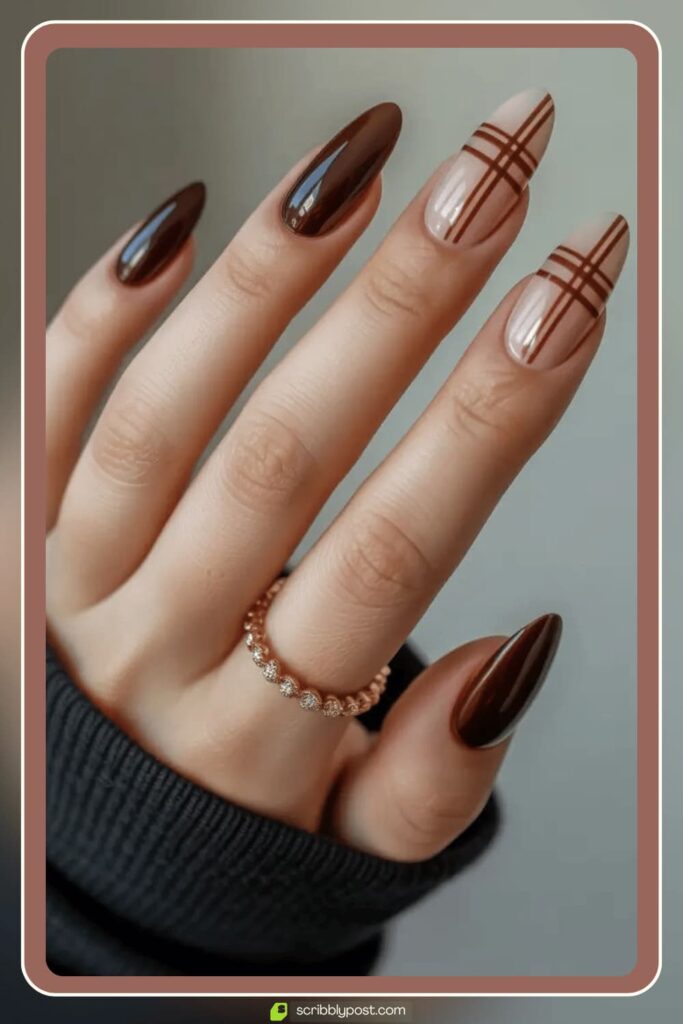 Chocolate Swirl Plaid Nails