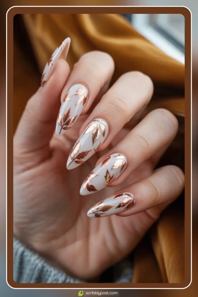 Chrome Copper Leaf Stiletto Nails