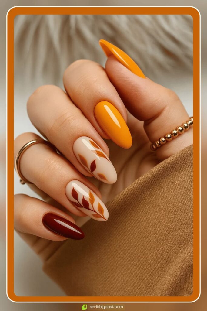 Golden Maple Leaf Nails