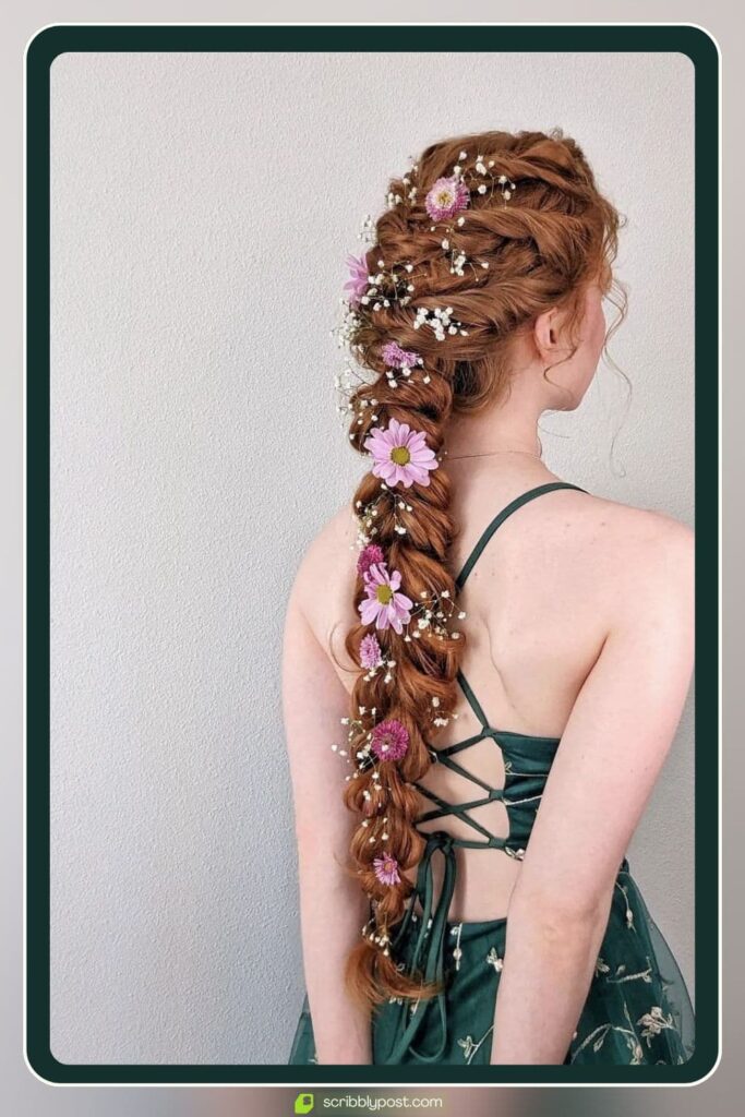Long Floral Braid with Wildflowers