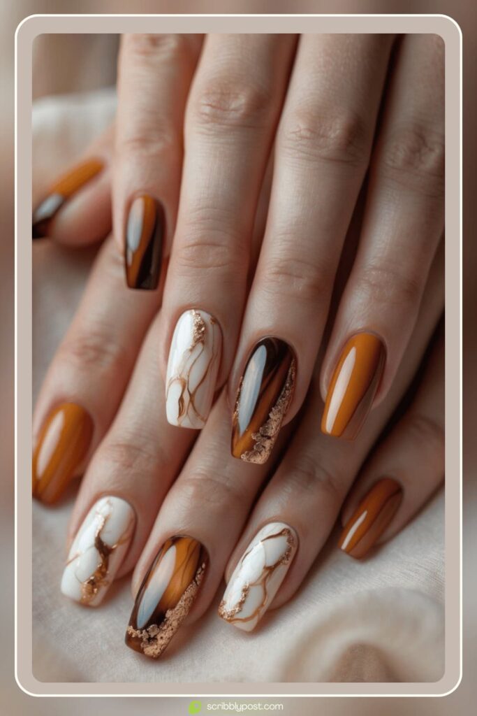 Marble and Gold Luxury Fall Nails