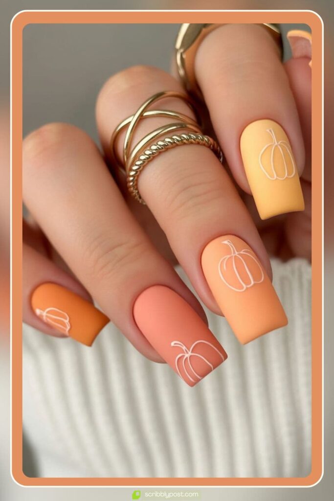 Matte Pumpkin-Themed Nails