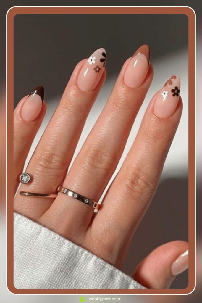 Minimal Fall Floral French Tips