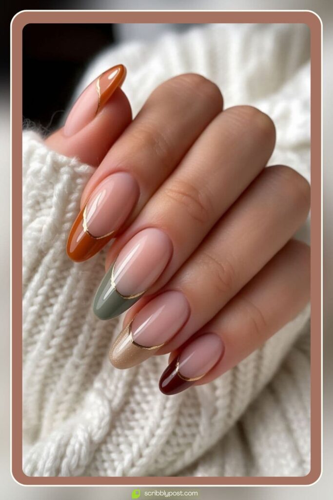 Multi-Colored French Tips with Gold Accent