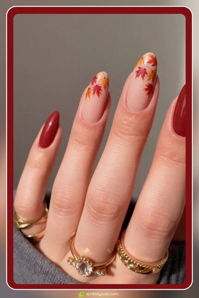 Nude & Deep Red with Maple Leaf Tips