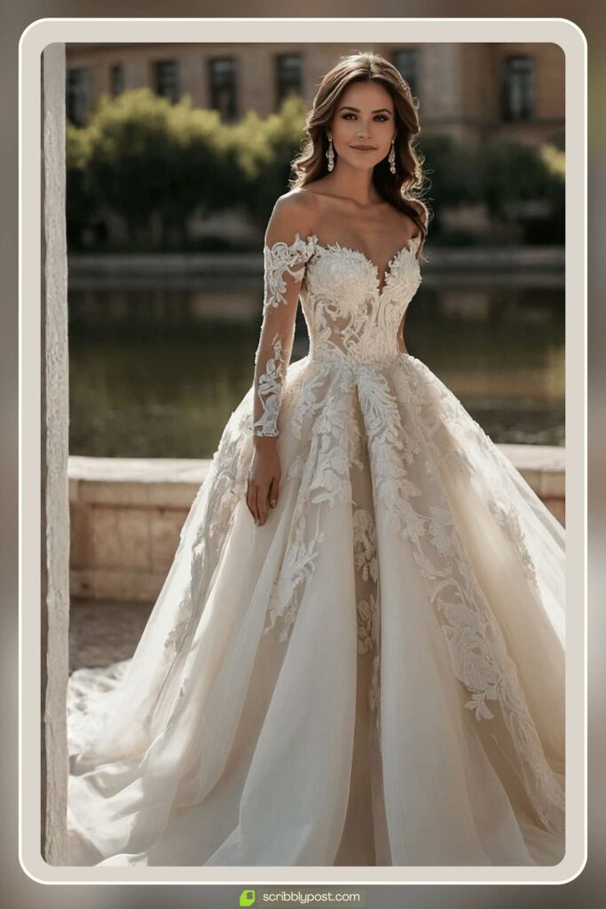 Off-Shoulder Lace Embroidered Ball Gown