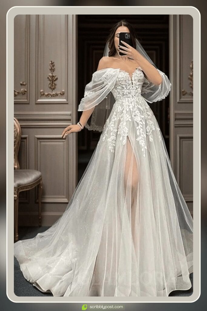 Off-Shoulder Puffy Sleeve with Slit