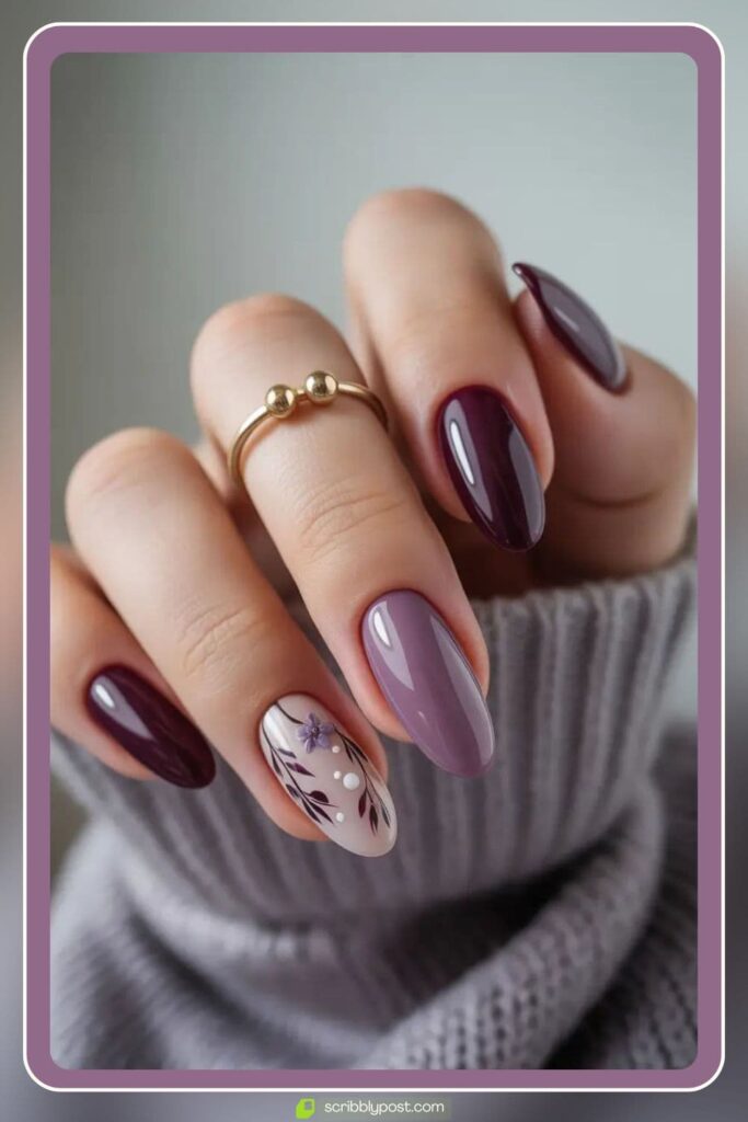 Plum & Mauve Floral Nails