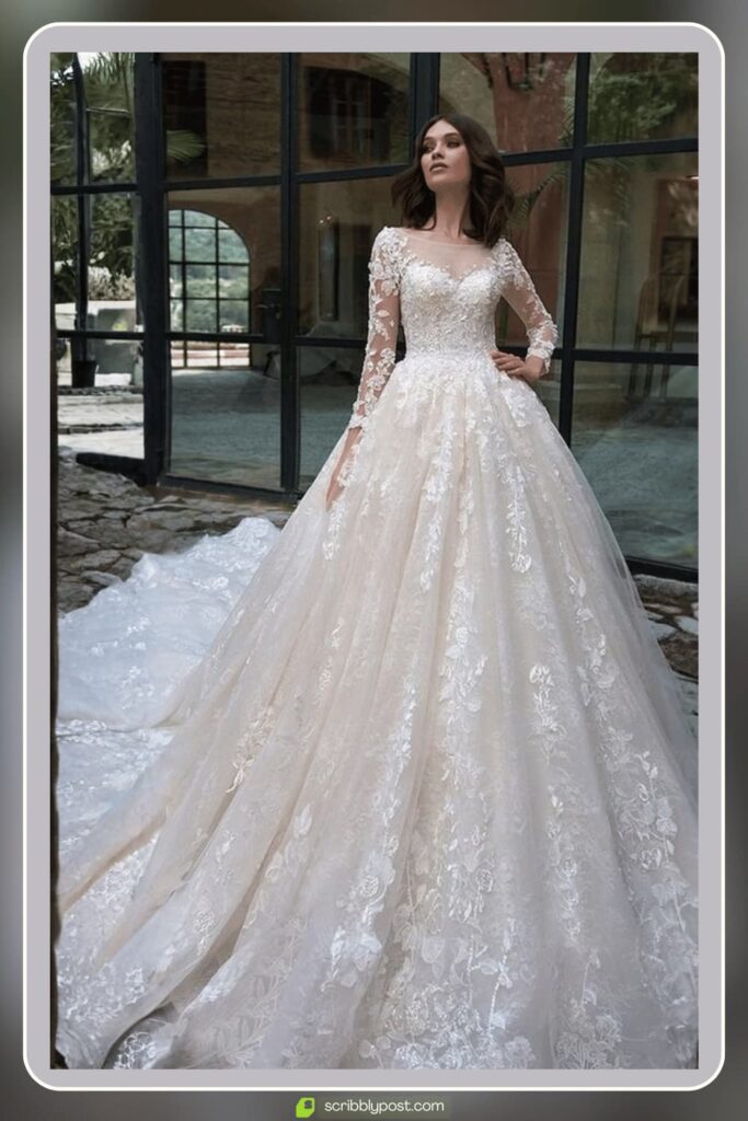Romantic Lace Long Sleeve Ball Gown