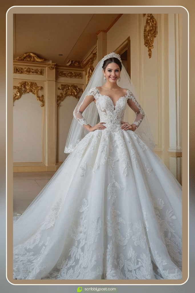 Royal Cathedral Ball Gown with Lace Sleeves