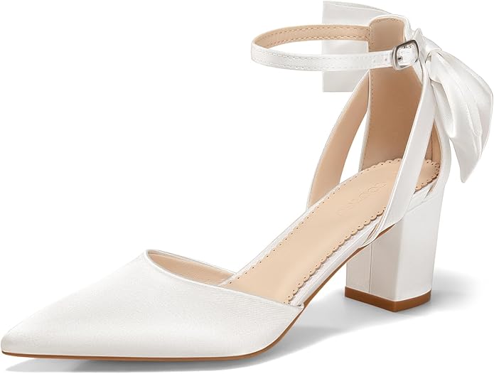 Satin bridal shoes block heel
