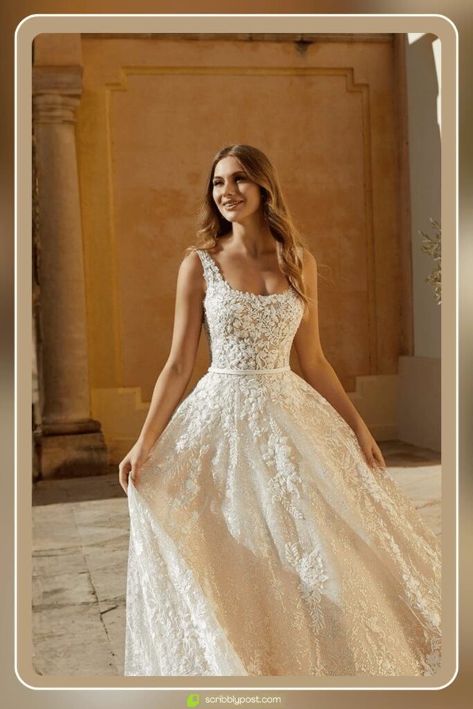 Sleeveless Sparkling Lace Ball Gown