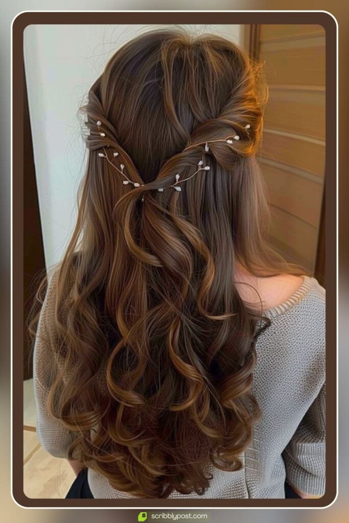 Soft Curls with Twisted Half-Up Style