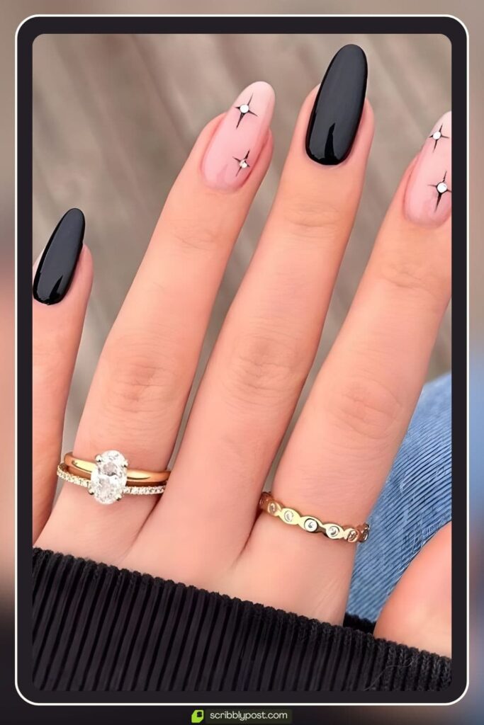 Black & Blush Minimal Star Nails