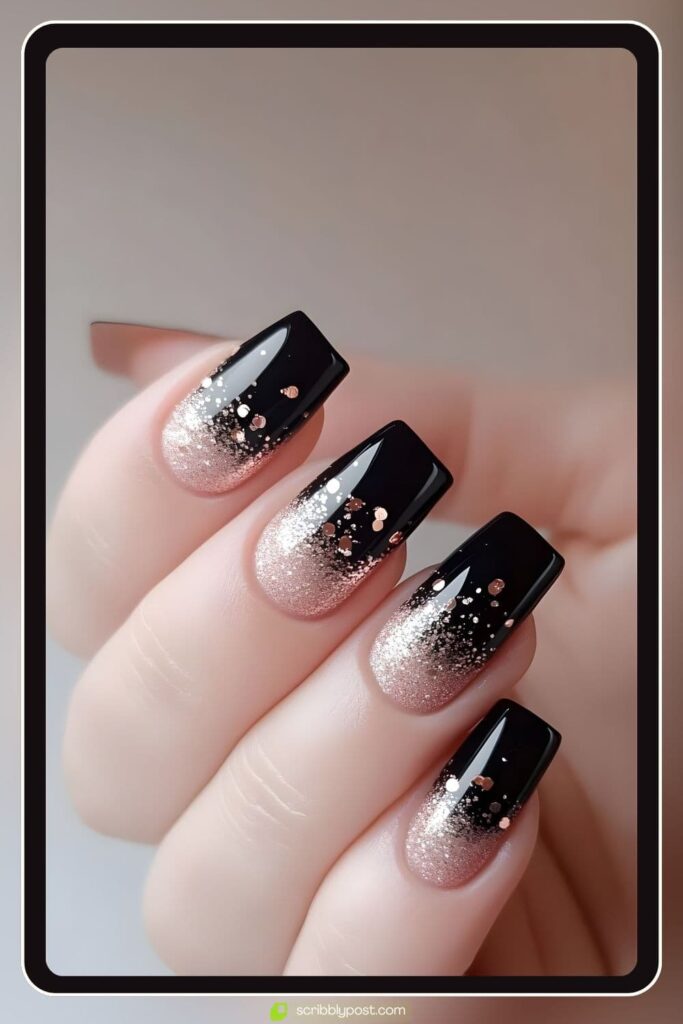Black to Rose Gold Glitter Ombre Nails