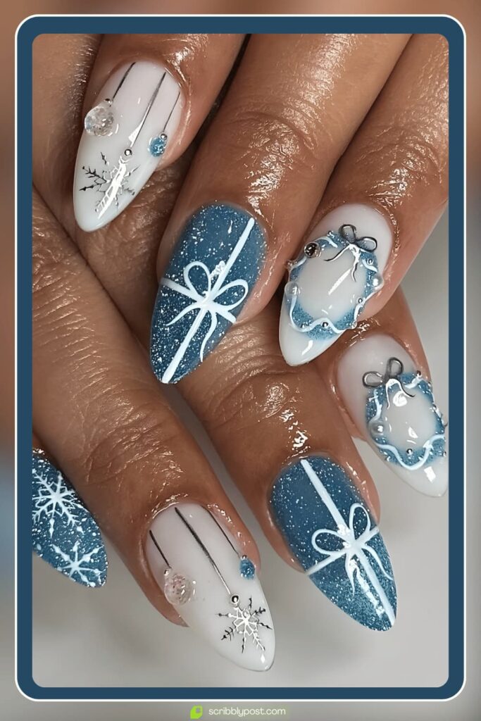 Blue Gift Wrap Nails