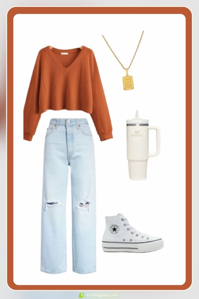 Cozy Rust & Denim Look
