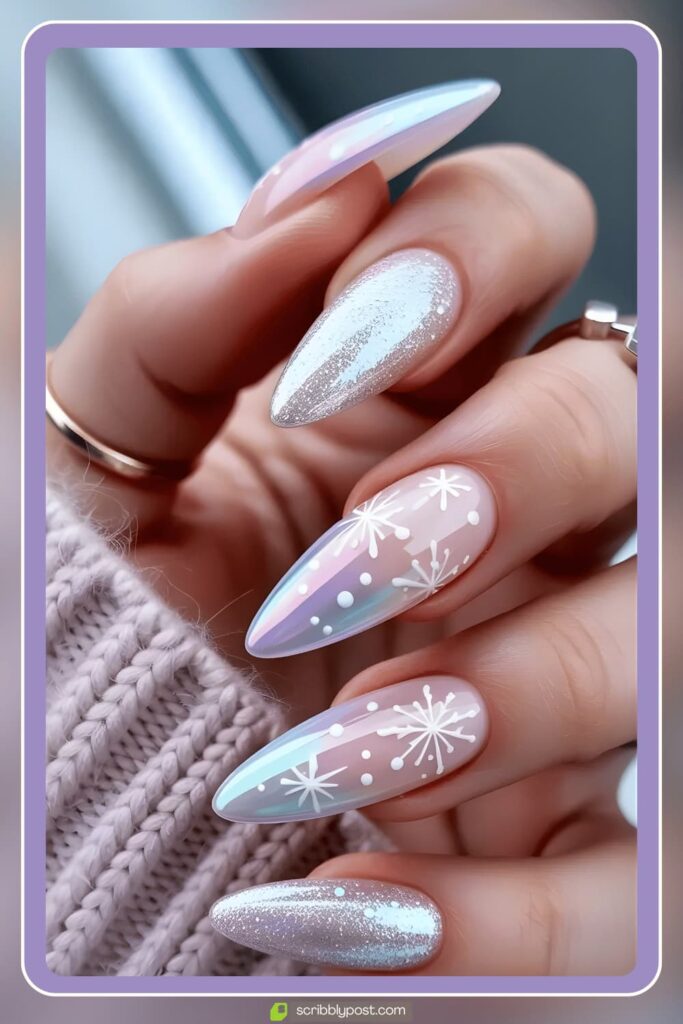 Icy Chrome Snowflake Nails