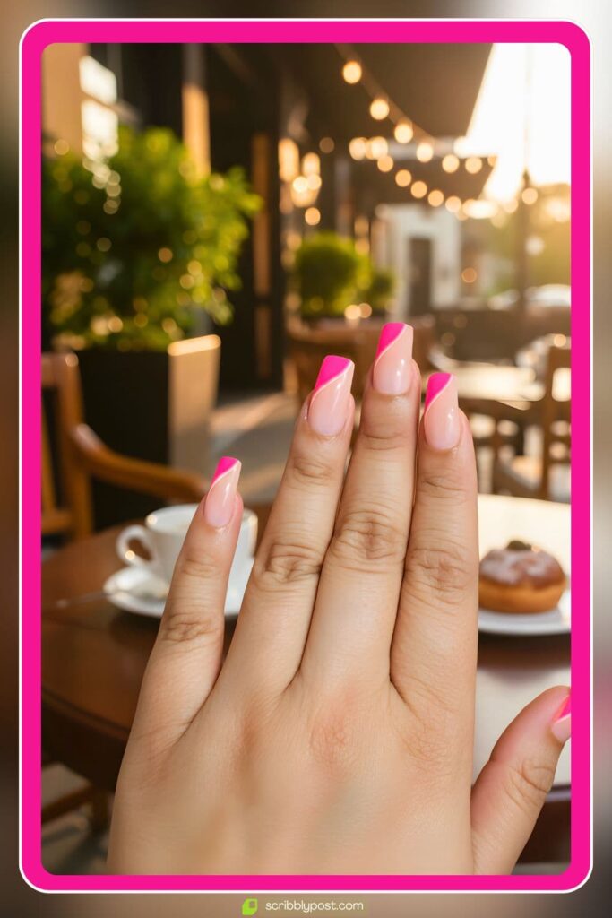 Pink diagonal French tips