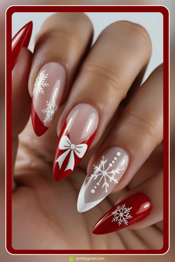 Red French Snowflake Nails