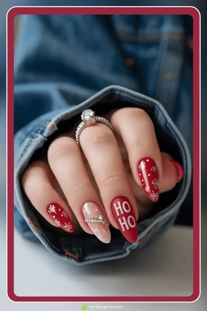 Red “Ho Ho” Christmas Nails