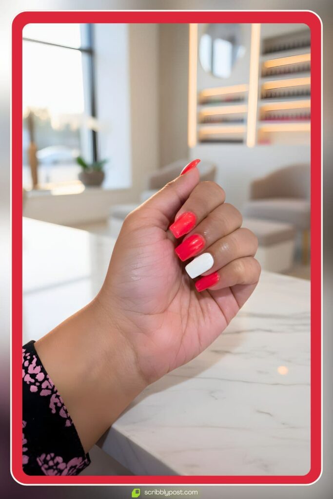 Red nails with white accent