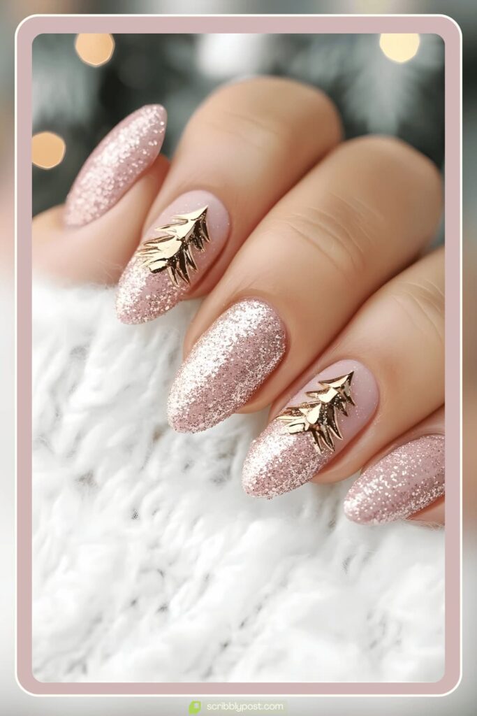 Rose Gold Glitter Tree Nails