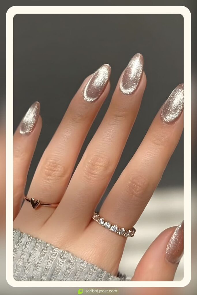 Silver Chrome Almond Nails