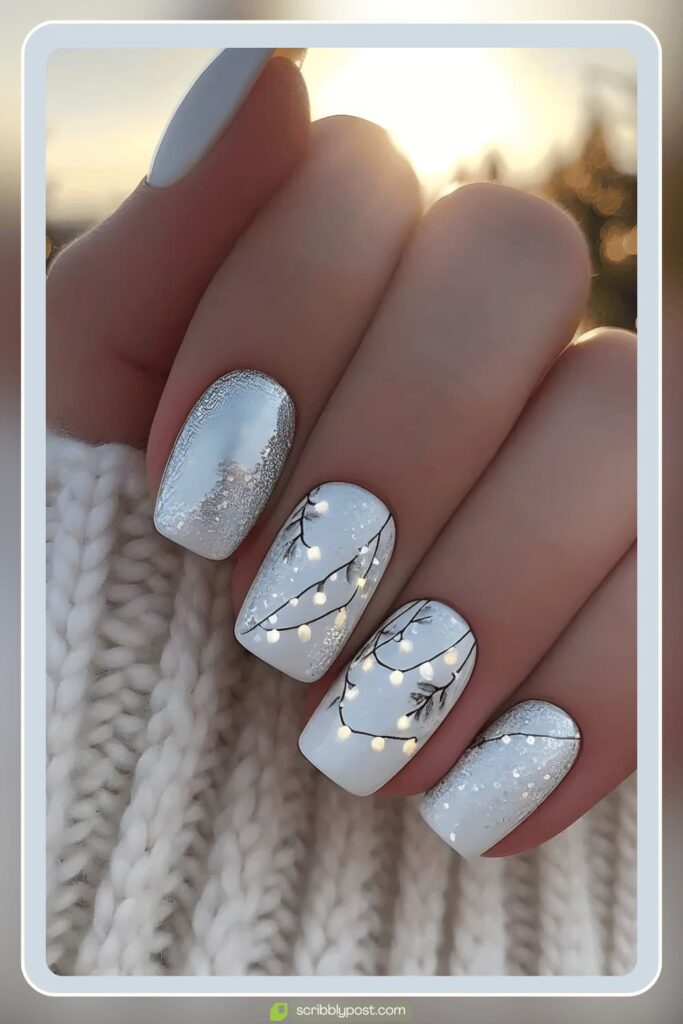 Silver Winter Lights Nails