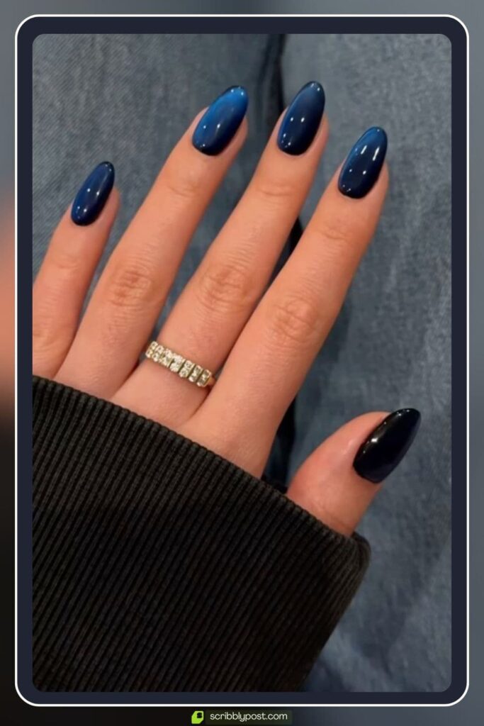 Deep Navy Blue Glossy Nails