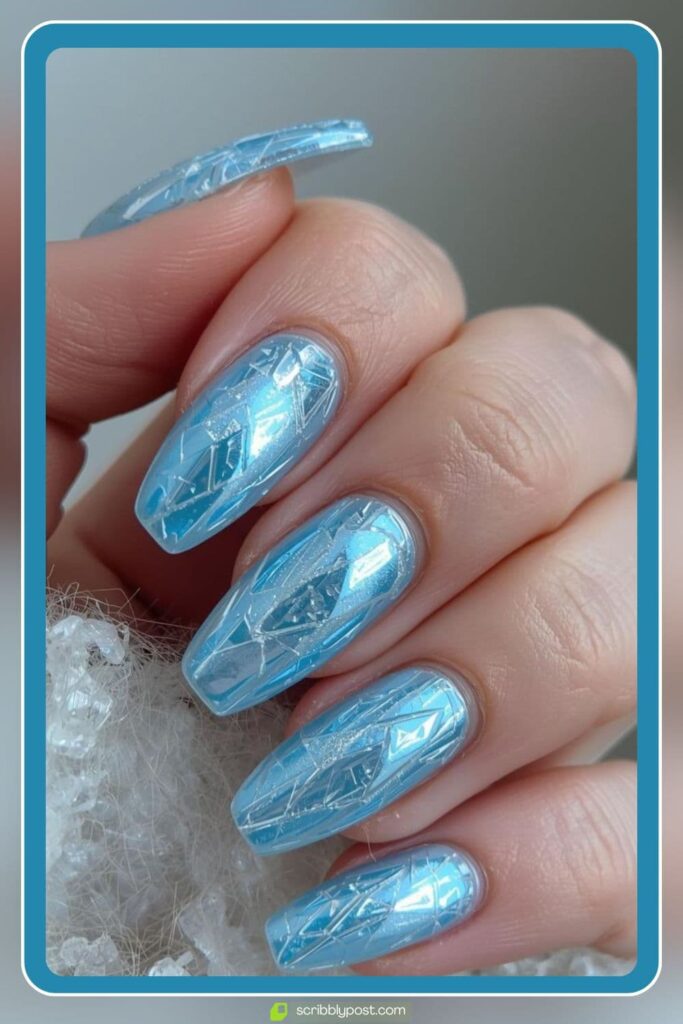Ice Blue Cracked Glass Nails