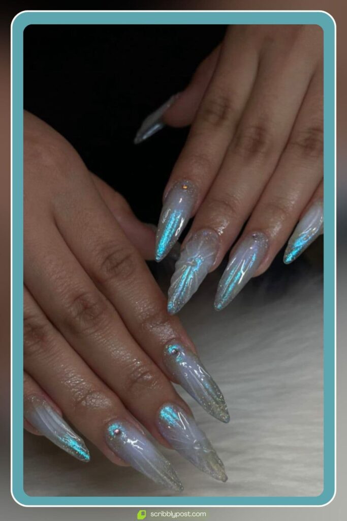 Iridescent Chrome Stiletto Nails