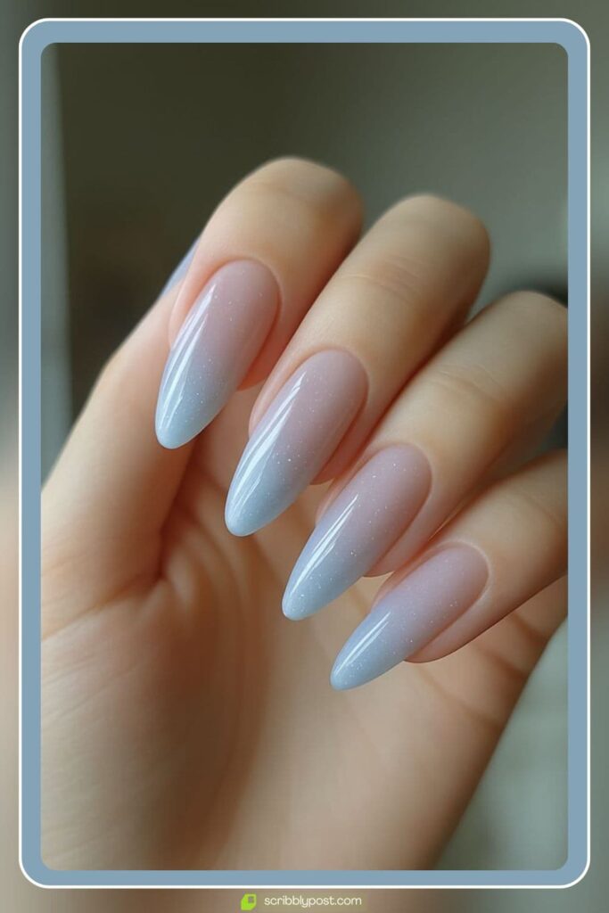 Nude to Icy Blue Soft Ombre Nails