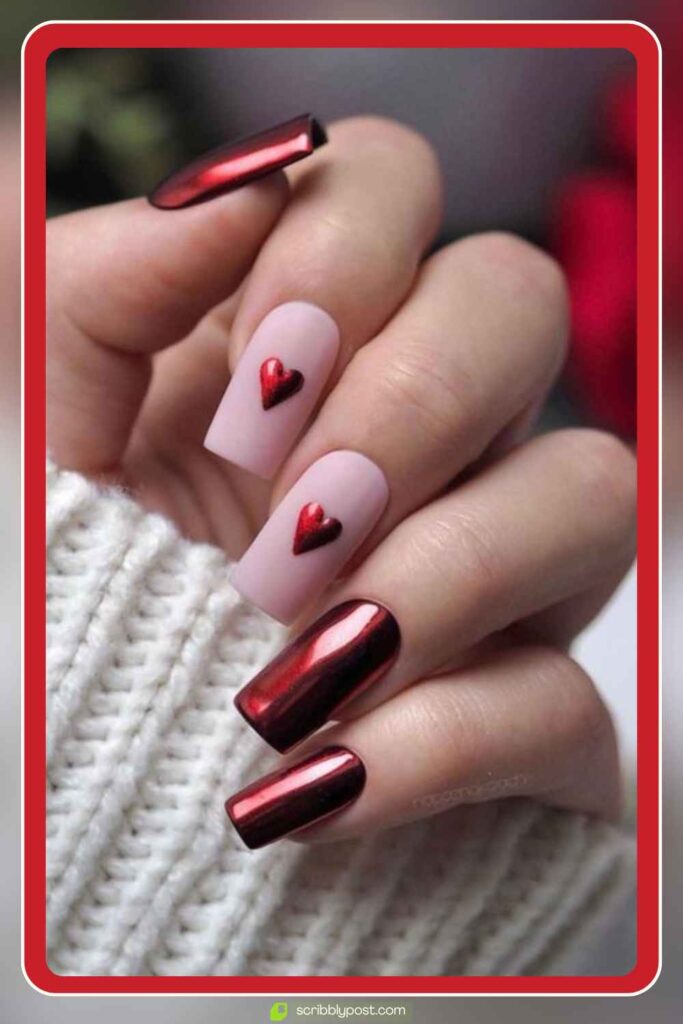 Nude Pink with Metallic Red Hearts