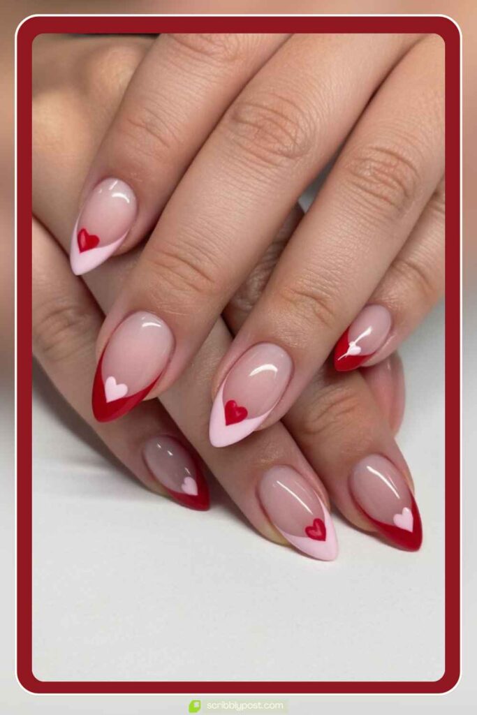Nude & Red French Heart Tips