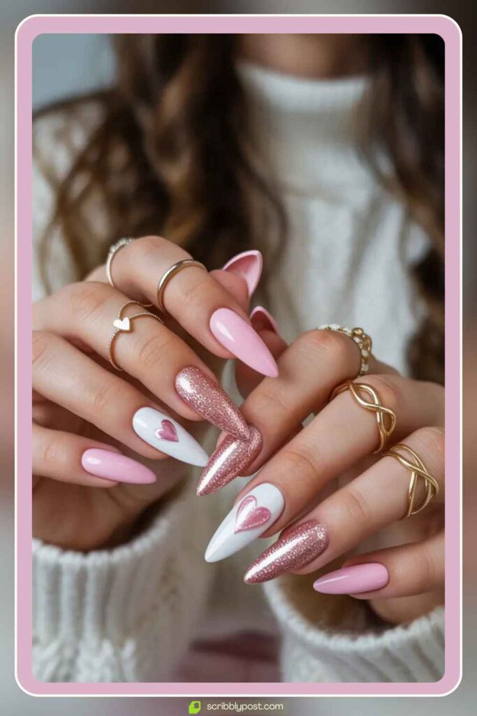 Pink, White & Rose-Gold Glitter Hearts