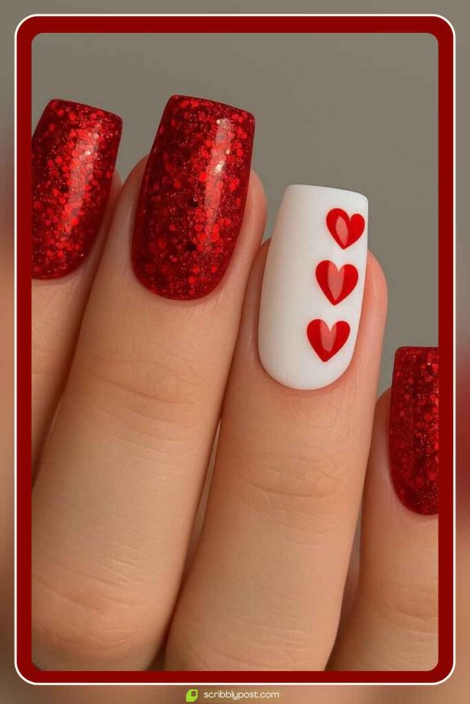 Red Glitter & White Heart Trio