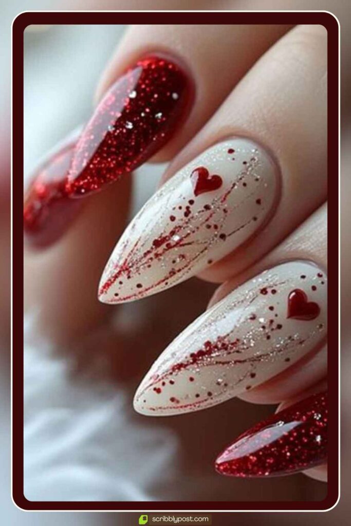 Sheer Nude with Red Glitter Hearts