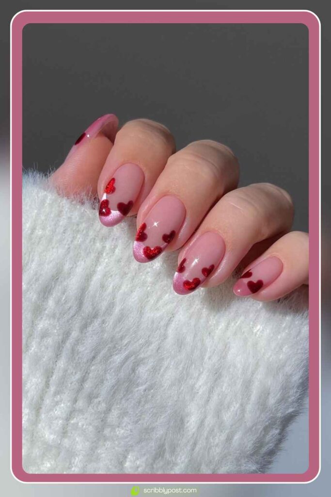Soft Pink with Mini Red Hearts