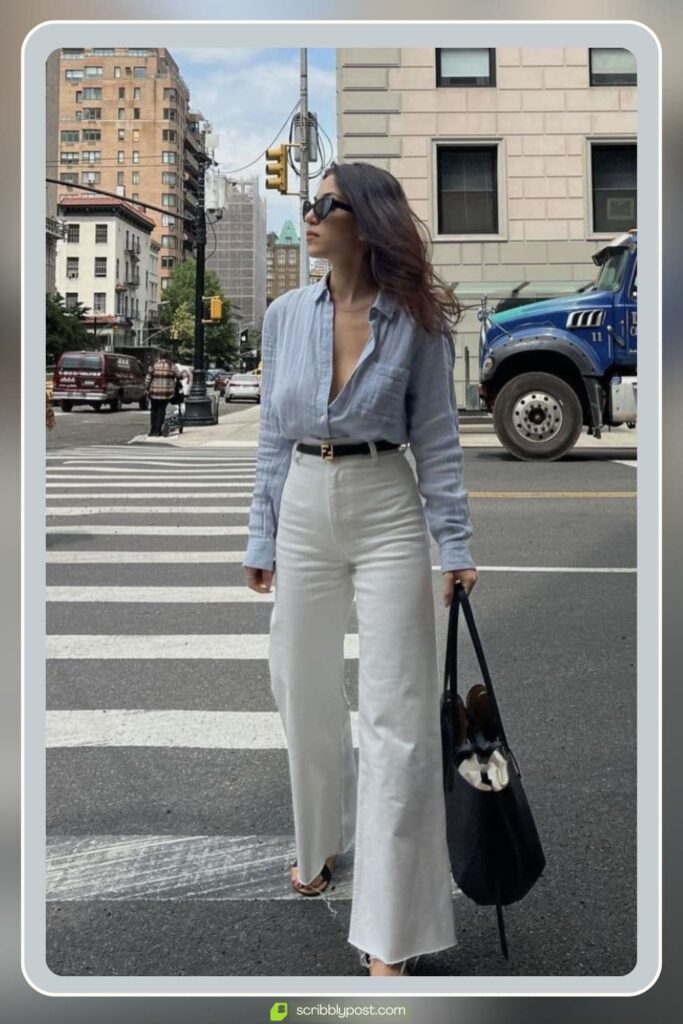 Blue Button-Down and White Jeans 