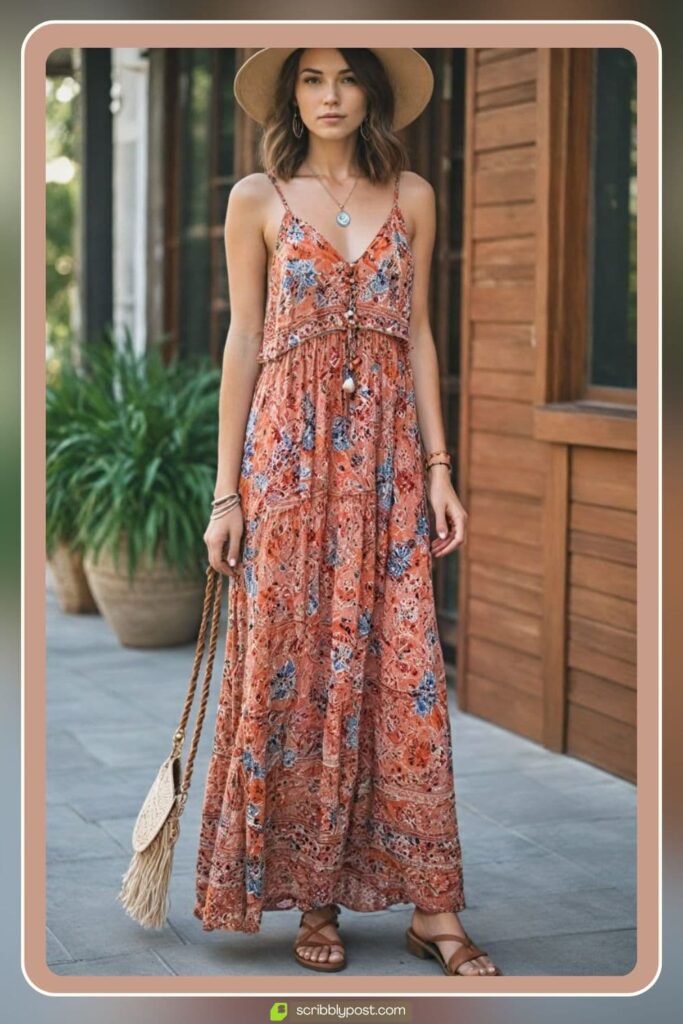 Boho Maxi Dress and Fringe Bag