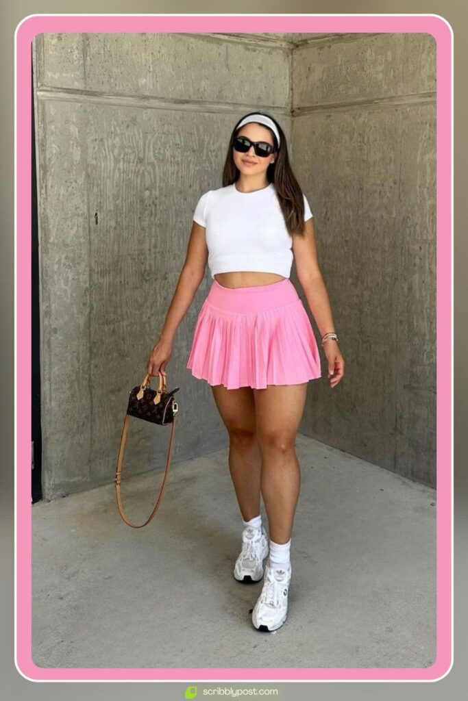 Crop Top, High-Waist Mini Skirt, and Clean White Sneakers