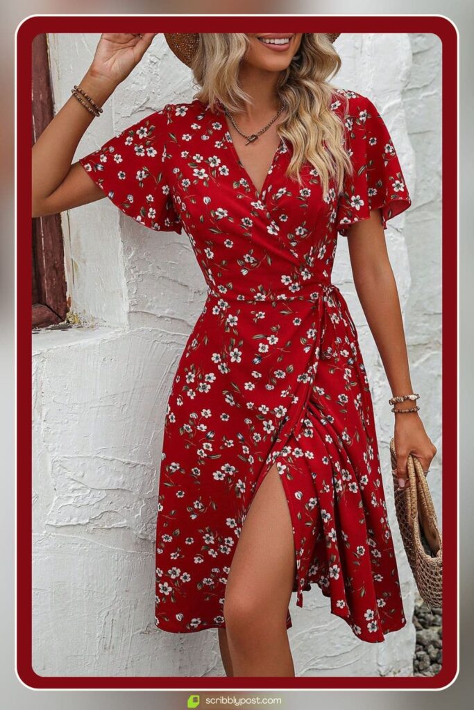 Floral Wrap Midi Dress