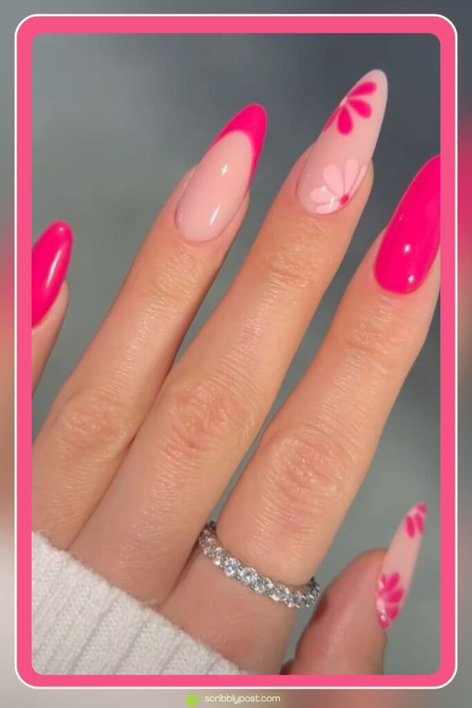 Glossy Hot Pink Nails