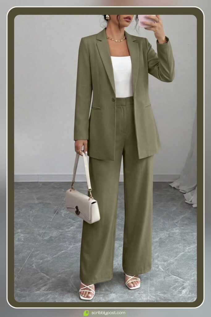Linen Blazer Over a Fitted Cami with Wide-Leg Pants