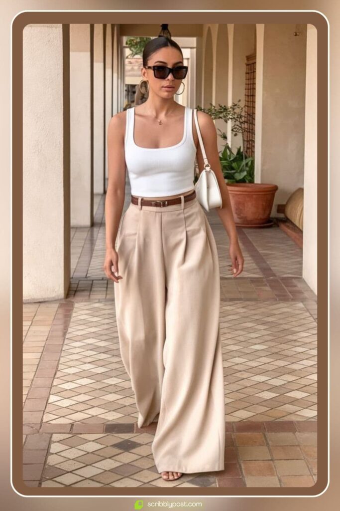Linen Wide-Leg Pants and White Crop Tank