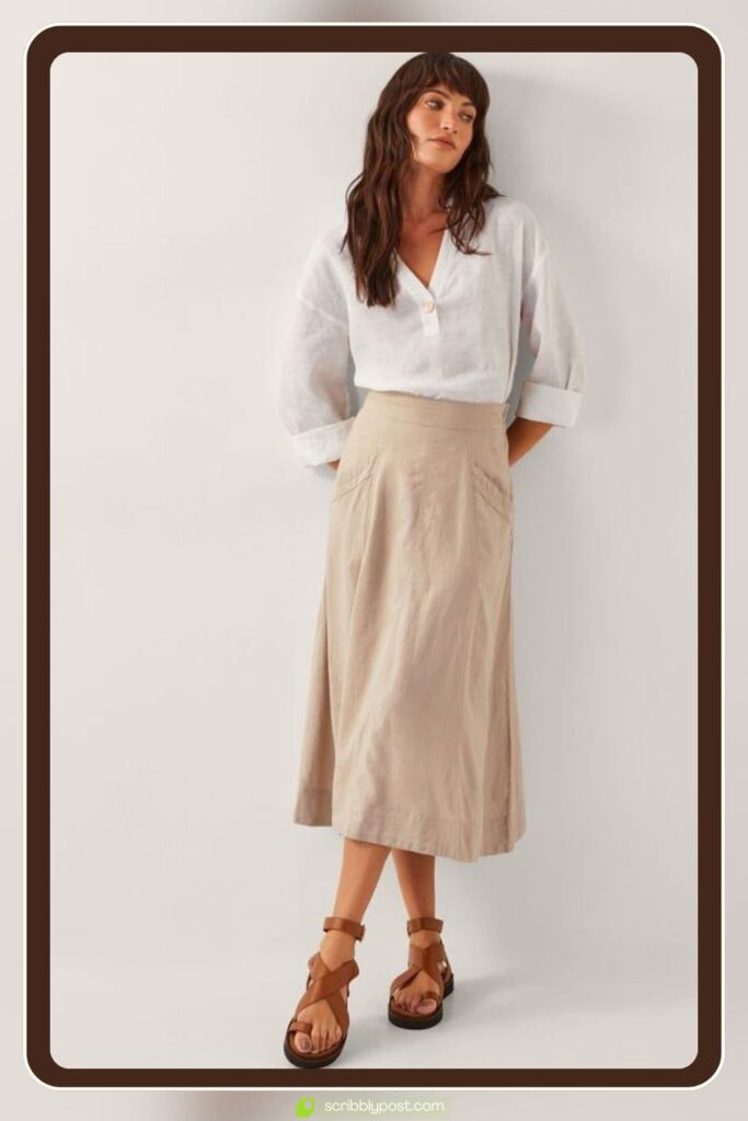 Modest Midi Skirt and Lightweight Linen Blouse
