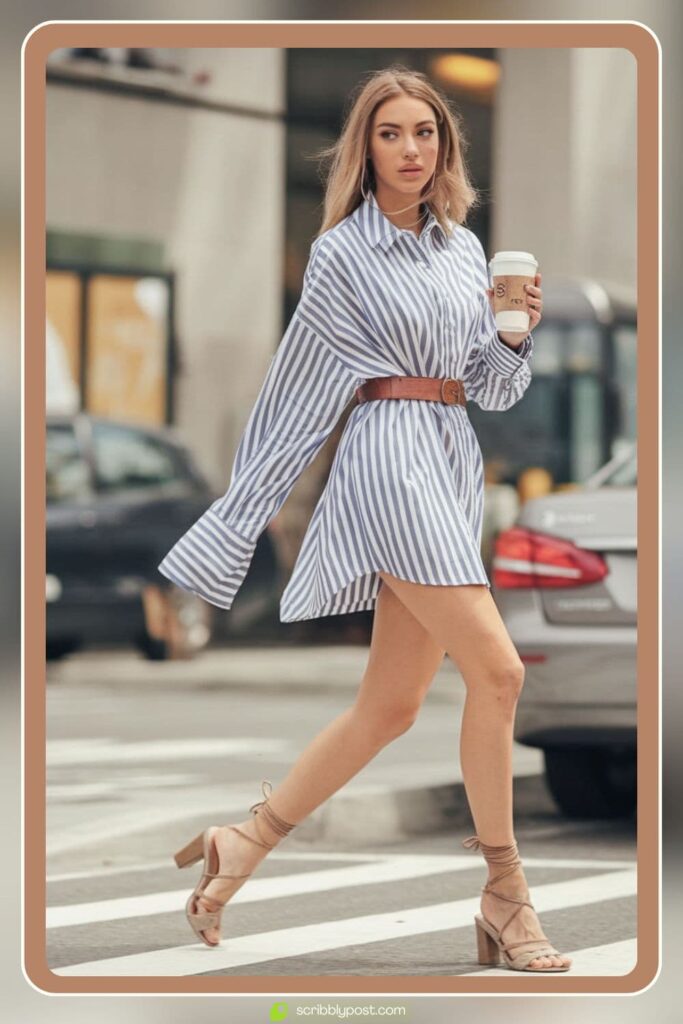 Oversized Striped Linen Shirt Dress